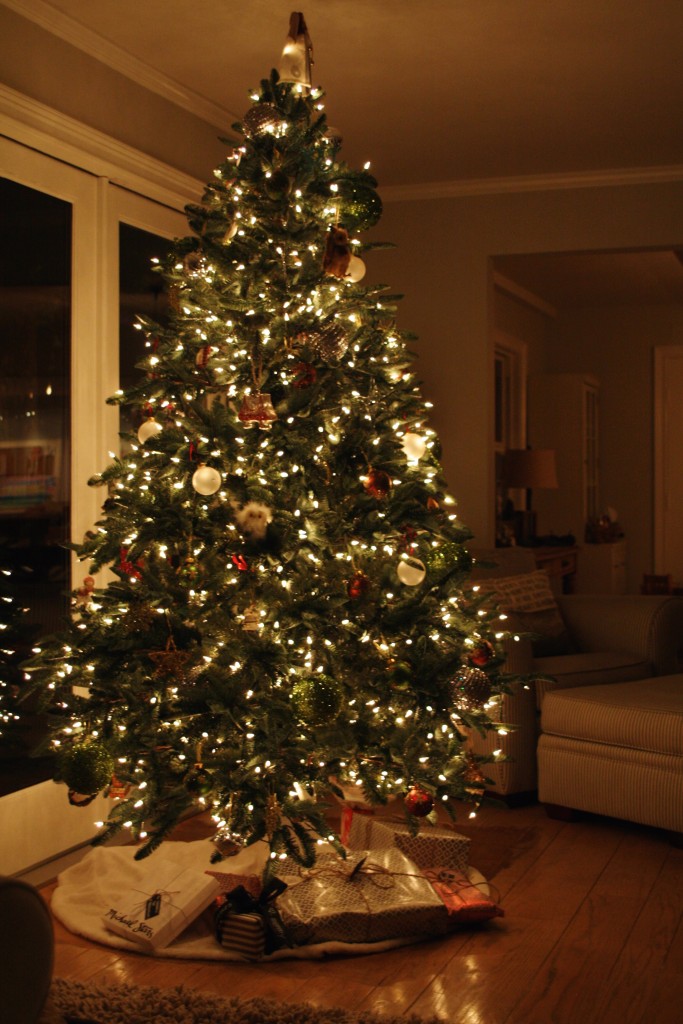 nighttime christmas tree