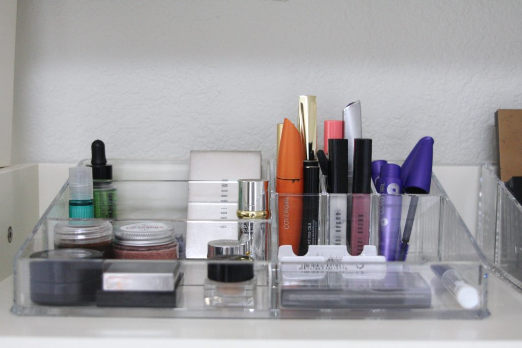 organized make up shelf