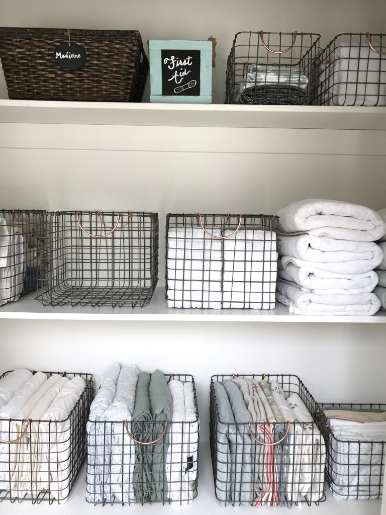Linen Closet Organized with Target Baskets