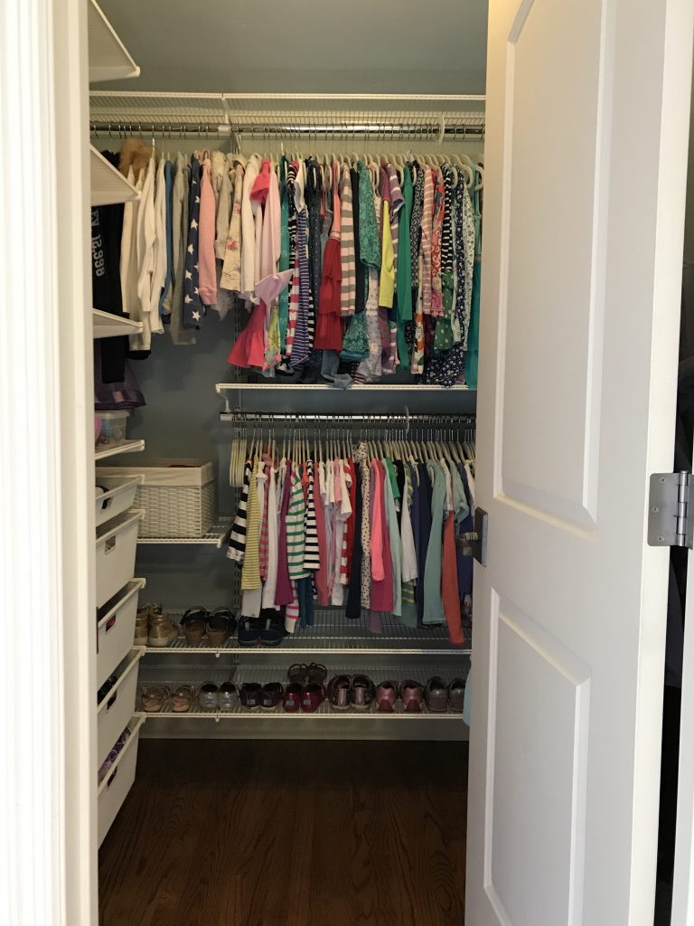 Organized Shared Girls Bedroom Closet with Elfa