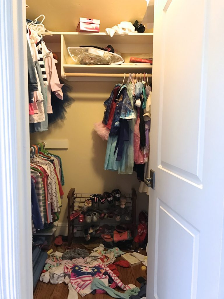 Organized Shared Girls Bedroom Closet with Elfa
