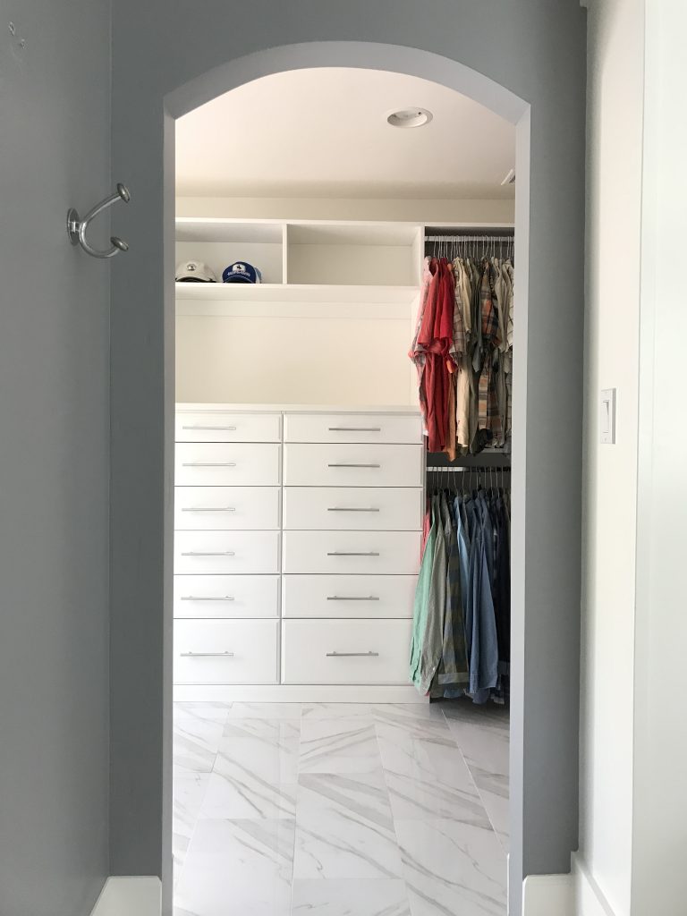White and Marble Master Closet