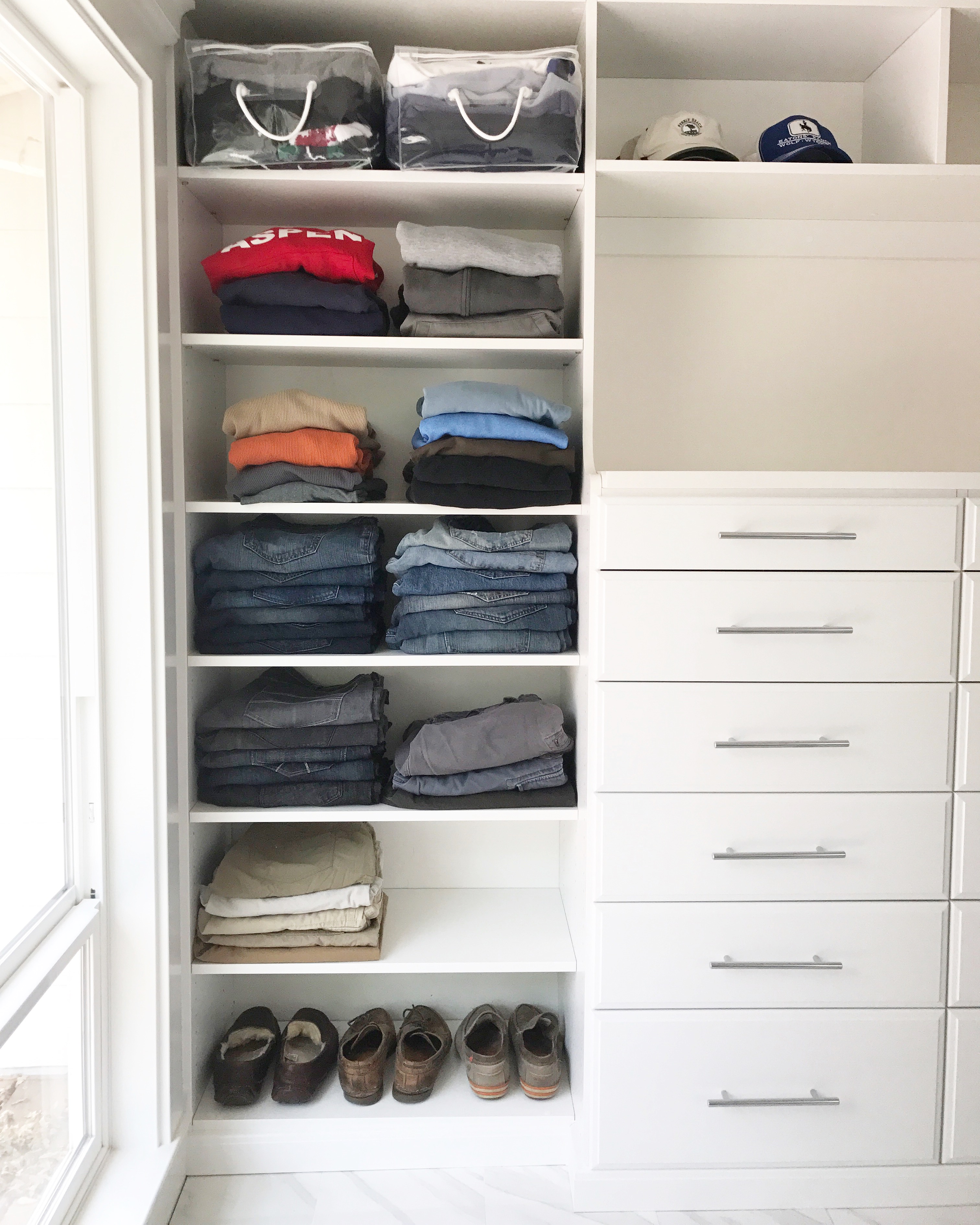 White and Marble Master Closet