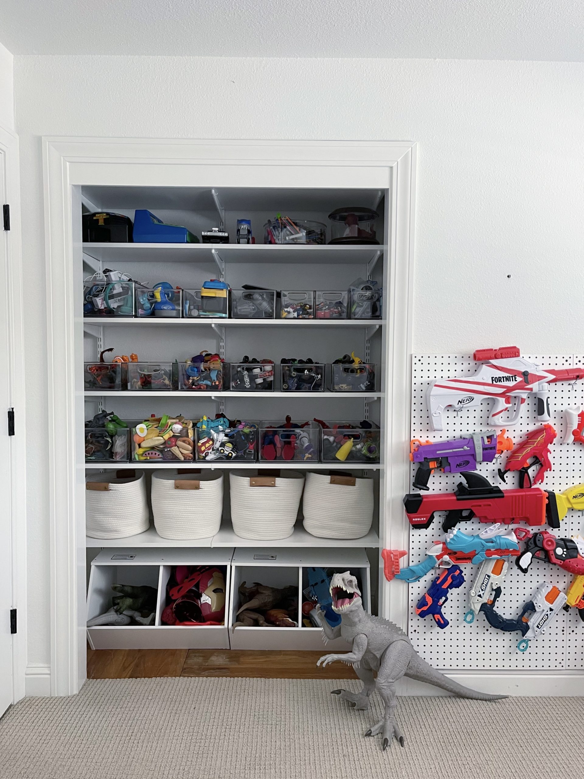 Simply Organized Playroom Closet Danville California After With Nerf Gun Wall Scaled 